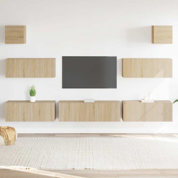 7Pcs conjunto móveis de TV derivados de madeira carvalho sonoma