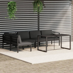 6 Pcs conjunto lounge jardim com almofadões alumínio antracite