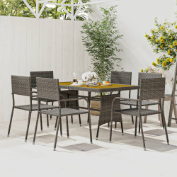 7 Pcs conjunto de jantar para exterior vime PE cinzento