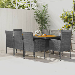 9 Pcs conjunto de jantar para exterior vime PE cinzento