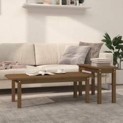 2 Pcs conjunto de mesas de centro pinho maciço castanho mel