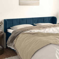 Cabeceira de cama c/ abas veludo 183x23x78/88cm azul-escuro
