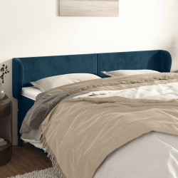 Cabeceira de cama c/ abas veludo 203x23x78/88cm azul-escuro