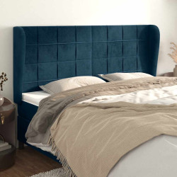 Cabeceira cama c/ abas veludo 183x23x118/128 cm azul-escuro