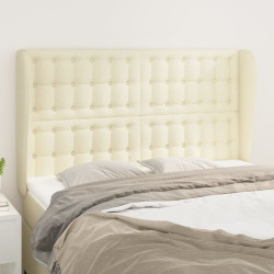 Cabeceira cama c/ abas couro artificial 147x23x118/128 cm creme