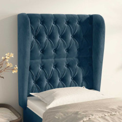 Cabeceira cama c/ abas veludo 83x23x118/128 cm azul-escuro