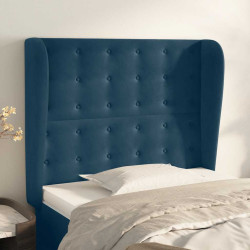 Cabeceira cama c/ abas veludo 103x23x118/128 cm azul-escuro