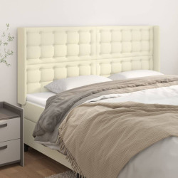 Cabeceira cama c/ abas couro artificial 163x16x118/128 cm creme