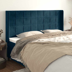 Cabeceira cama c/ abas veludo 203x16x118/128 cm azul-escuro