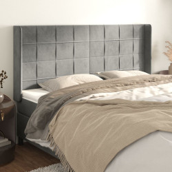 Cabeceira cama c/ abas veludo 203x16x118/128 cm cinzento-claro