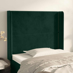 Cabeceira cama c/ abas veludo 93x16x118/128 cm verde-escuro