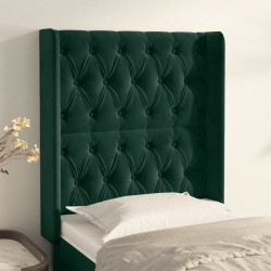Cabeceira cama c/ abas veludo 83x16x118/128 cm verde-escuro
