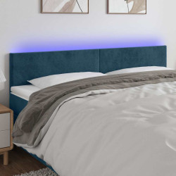 Cabeceira de cama c/ luzes LED veludo 160x5x78/88cm azul-escuro