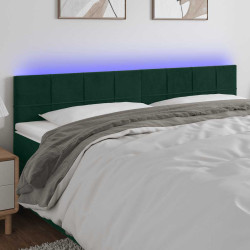 Cabeceira de cama c/luzes LED veludo 160x5x78/88cm verde-escuro