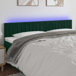 Cabeceira de cama c/luzes LED veludo 160x5x78/88cm verde-escuro