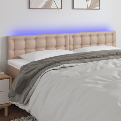 Cabeceira cama c/ LED couro artificial 180x5x78/88cm cappuccino