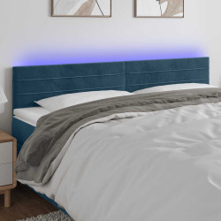 Cabeceira de cama c/ luzes LED veludo 180x5x78/88cm azul-escuro