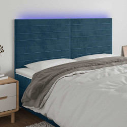 Cabeceira cama c/ luzes LED veludo 180x5x118/128cm azul-escuro