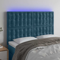 Cabeceira cama c/ luzes LED veludo 144x5x118/128cm azul-escuro