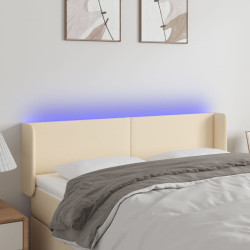 Cabeceira de cama c/ luzes LED tecido 147x16x78/88 cm cor creme