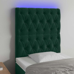 Cabeceira de cama c/ LED veludo 80x7x118/128 cm verde-escuro