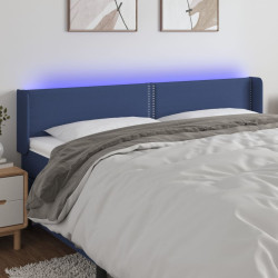 Cabeceira de cama c/ luzes LED tecido 183x16x78/88 cm azul
