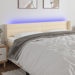 Cabeceira de cama c/ luzes LED tecido 183x16x78/88 cm cor creme