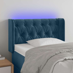 Cabeceira de cama c/ luzes LED veludo 83x16x78/88cm azul-escuro