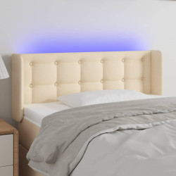 Cabeceira de cama c/ luzes LED tecido 103x16x78/88 cm cor creme