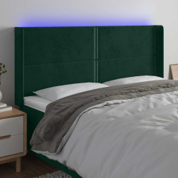Cabeceira de cama c/ LED veludo 203x16x118/128 cm verde-escuro