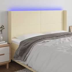 Cabeceira cama c/ LED 183x16x118/128 cm couro artificial crème