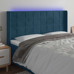 Cabeceira cama c/ luzes LED veludo 183x16x118/128cm azul-escuro