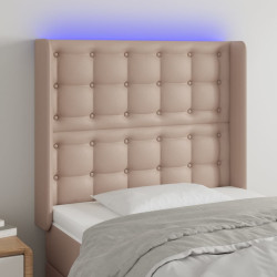 Cabeceira cama c/ LED couro artif. 93x16x118/128 cm cappuccino