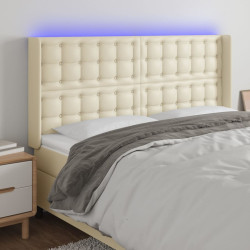 Cabeceira cama c/ LED 163x16x118/128 cm couro artificial crème