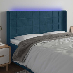 Cabeceira cama c/ luzes LED veludo 163x16x118/128cm azul-escuro
