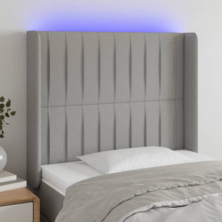 Cabeceira cama c/ luzes LED tecido 93x16x118/128 cm cinza-claro