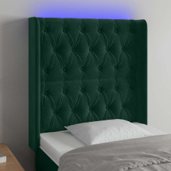 Cabeceira cama c/ luzes LED veludo 83x16x118/128cm verde-escuro