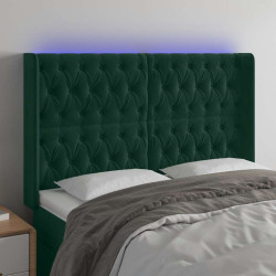 Cabeceira de cama c/ LED veludo 163x16x118/128 cm verde-escuro