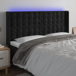 Cabeceira de cama c/ luzes LED veludo 203x16x118/128 cm preto