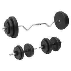 Barra curva e haltere com discos 60 kg