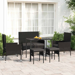 6 Pcs conjunto lounge de jardim c/ almofadões vime PE preto