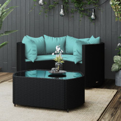 4 Pcs conjunto lounge de jardim c/ almofadões vime PE preto