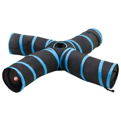 Túnel para gatos com 4 vias 25 cm poliéster preto e azul