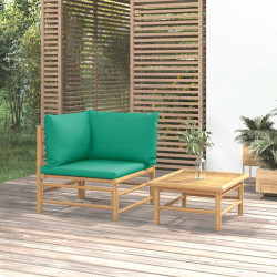 2 Pcs conjunto lounge de jardim bambu c/ almofadões verdes