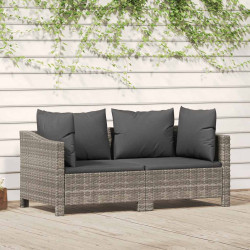 Conjunto de lounge de jardim de 2 peças com almofadas em vime sintético cinza