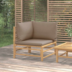 Sofá de canto jardim bambu c/ almofadões cinzento-acastanhado