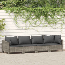 Conjunto de lounge de jardim com 4 peças e almofadas em vime sintético cinza