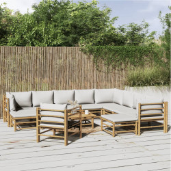 12Pcs conj. lounge de jardim bambu c/ almofadões cinzento-claro