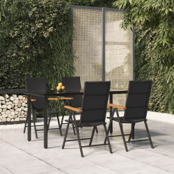 5 Pcs conjunto de jantar p/ jardim vime PE preto e castanho