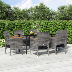 7 Pcs conjunto de jantar p/ jardim c/ almofadões cinza e preto